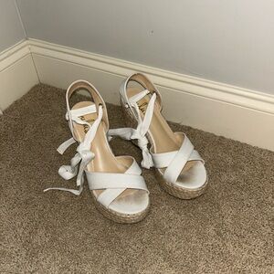 Esme White Lace-Up Espadrille Wedges